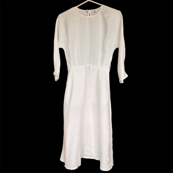 Wilfred Tavin Classy Linen Blend Midi Dress 3/4 Sleeves Crew Neck White Size XXS - Picture 3 of 17